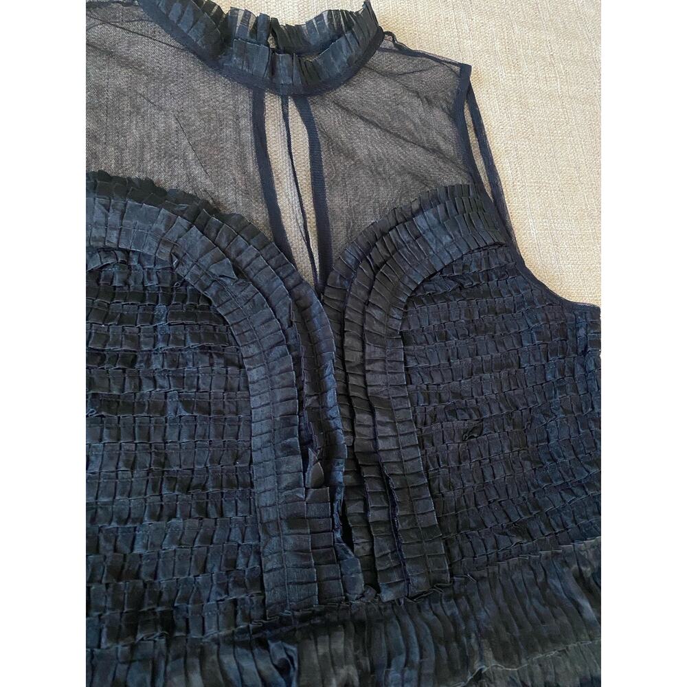 FREE PEOPLE Black Mesh Fan Ruffle Tiered Mini Cocktail Party Dress 6 - Picture 5 of 9